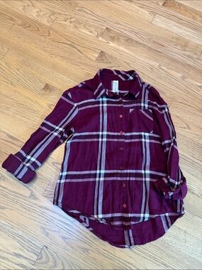 Justice Burgundy Plaid Button-Down Shirt